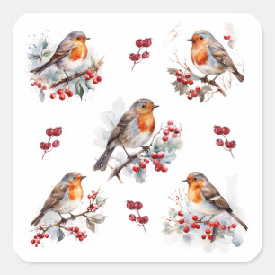 Adesivo Quadrado Red Robin Holly Natal