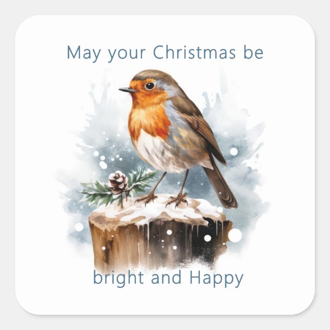 Adesivo Quadrado Red Robin Pine Cone Natal (Frente)