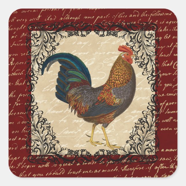Adesivo Quadrado Red Rooster Vintage (Frente)