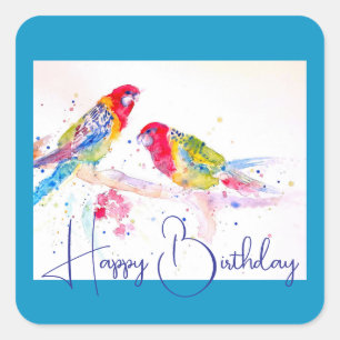 Adesivo Quadrado Red Rosella Parrot Watercolor Pintura