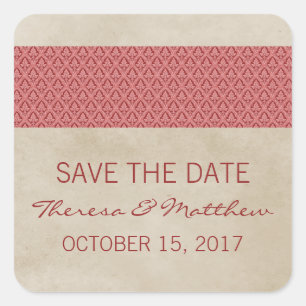 Adesivo Quadrado Red Rustic Damask Save the Date Stickers