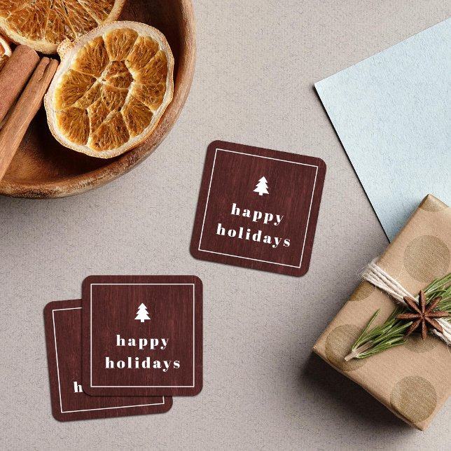 Adesivo Quadrado Red Rustic Tree Woodgrain Christmas Sticker (Criador carregado)