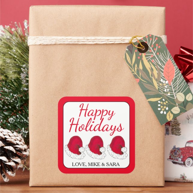 Adesivo Quadrado Red Santa Claus Hat Natal Feliz Feriados (Feriado)