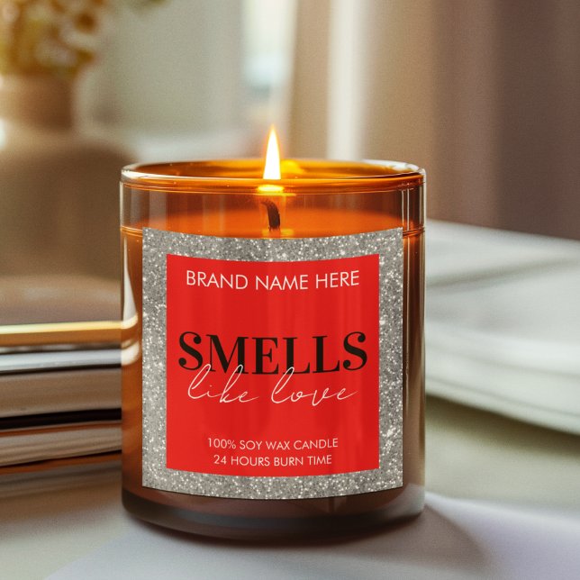 Adesivo Quadrado Red Sparkling Custom Valentine's Day Candle Label (Criador carregado)