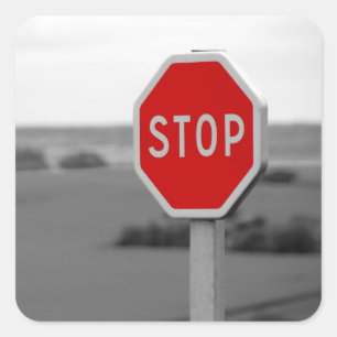 Adesivo Quadrado Red Stop Road Sinal de fotografia minimalista