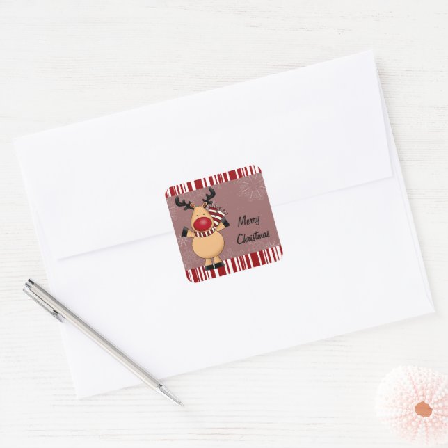 Adesivo Quadrado Red Stripes Reindeer (Envelope)