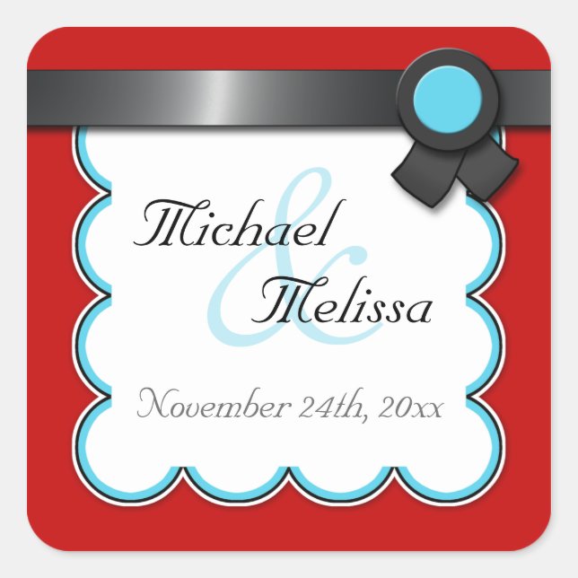 Adesivo Quadrado Red & Teal, Fita Negra Vestidos (Frente)