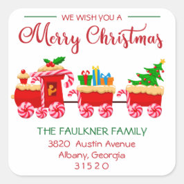 Adesivo Quadrado Red Train Feliz Natal Red e Green Address
