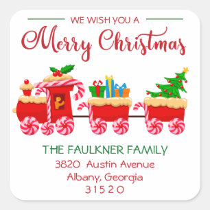 Adesivo Quadrado Red Train Felry Christmas Red and Green Address