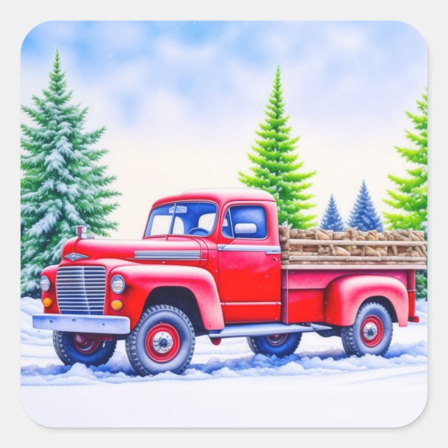 Adesivo Quadrado Red Truck Hauling Firewood Natal (Frente)