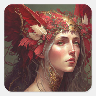 Adesivo Quadrado Red Valkyrie Mulher Fantasy Art
