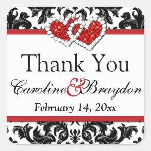 Adesivo Quadrado Red White Black Damask, Hearts 1,5" Sq. Vinheta 2