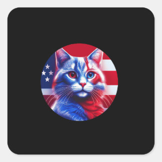 Adesivo Quadrado Red White & Blue Cat With American Flag Background