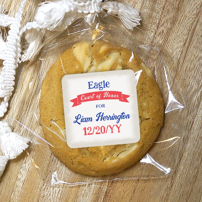 Adesivo Quadrado Red White Blue Celebration Sticker (red white blue eagle court of honor party favor sticker label)