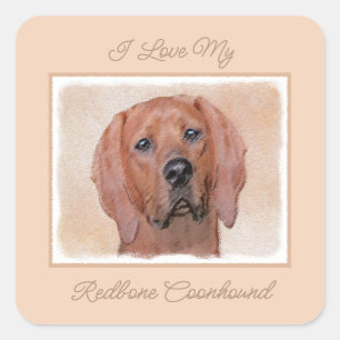 Adesivo Quadrado Redbone Coonhound Painting - Arte De Cachorro Orig