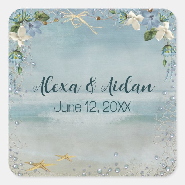 Adesivo Quadrado Rede Náutica de Casamento com Bolhas (Frente)