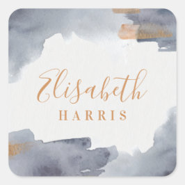 Adesivo Quadrado Redemoinho de Aquarela Azul e Dourado