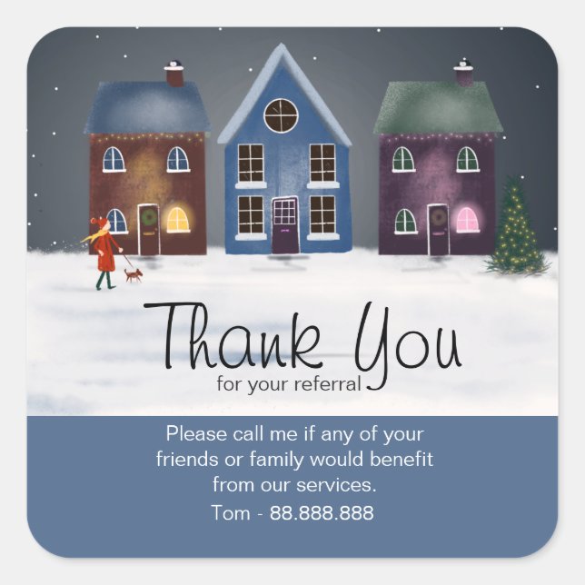 Adesivo Quadrado Referral Imóveis Obrigado Fila de casas (Frente)