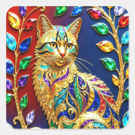 Adesivo Quadrado Regal Jewel Cat – Multicolor Luxury Art