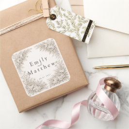 Adesivo Quadrado Regency Botanical Engraving Wedding Sticker Set