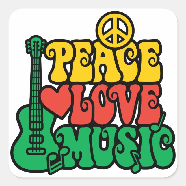Adesivo Quadrado Reggae Peace Love Music (Frente)