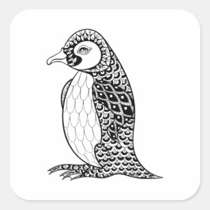Adesivo Quadrado Rei Artístico Penguin Zendoodle