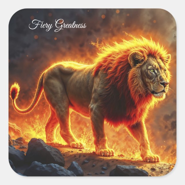 Adesivo Quadrado Rei das bestas Leão majestoso animal infernal (Frente)