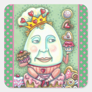 ADESIVO QUADRADO REI HUMPTY DE CORAÇÕES E CONFECÇÕES, NAMORADOS