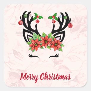 Adesivo Quadrado Reindedo De Natal Com Vinheta Floral De Fundo