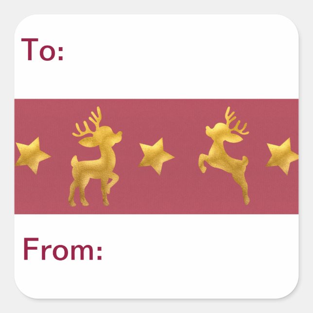 Adesivo Quadrado Reindedo de ouro em Papel Vermelho para De (Frente)