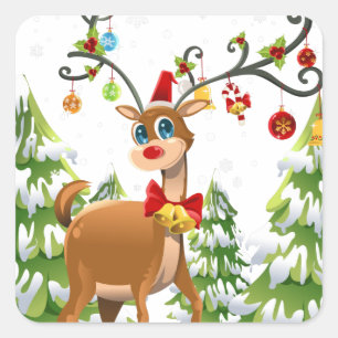 Adesivo Quadrado Reindeer Bonito na Neve