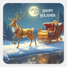 Adesivo Quadrado Reindeer Christmas Sleigh Holiday Sticker