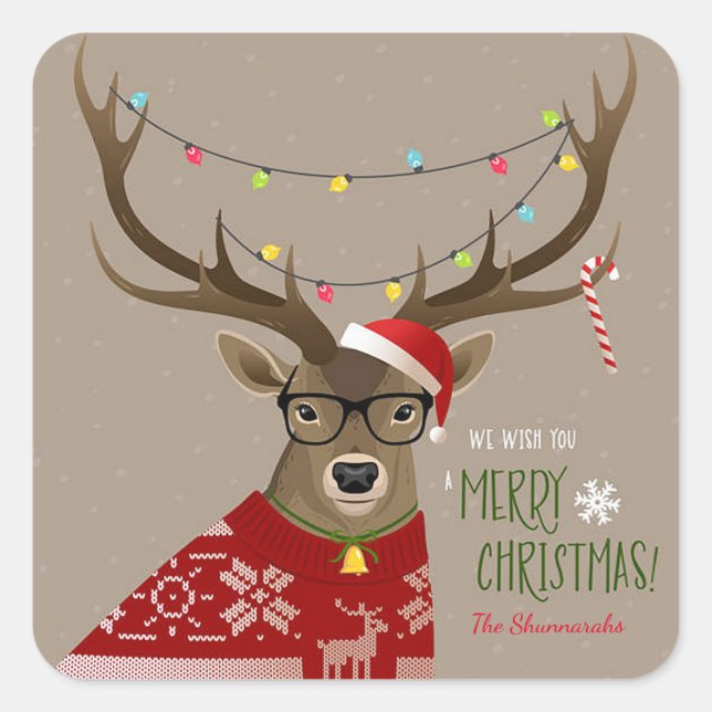 Adesivo Quadrado Reindeer de Natal (Frente)
