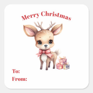 Adesivo Quadrado Reindeer de Natal bonito com presentes de Natal