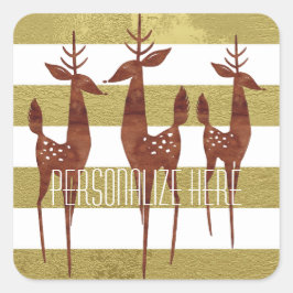 Adesivo Quadrado Reindeer elegante vintage de ouro branco listrado