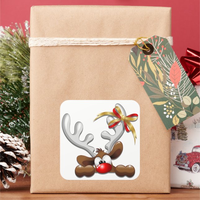 Adesivo Quadrado Reindeer Enzergou Caráter de Natal Engraçado (Feriado)