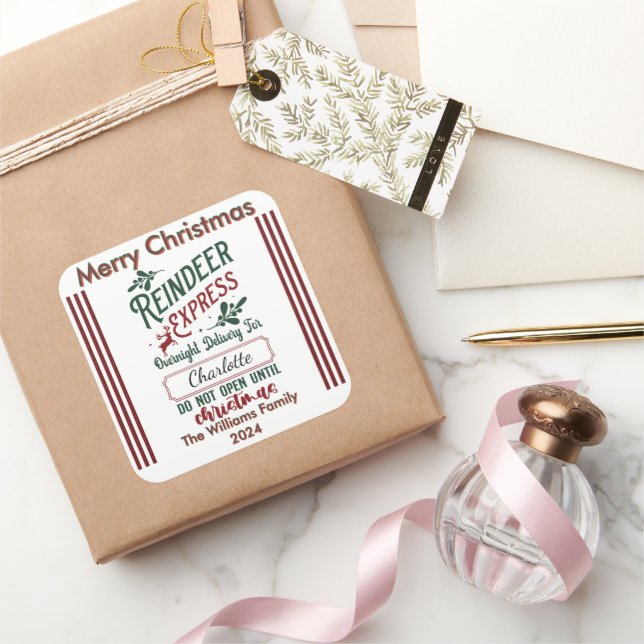 Adesivo Quadrado Reindeer Express: Feliz Feriado Divertido! (Presentear)