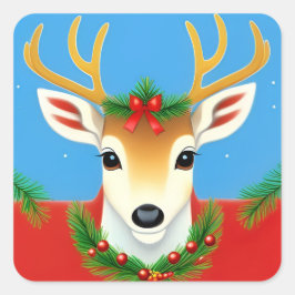 Adesivo Quadrado Reindeer Festivo com Foliday Wreath