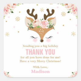 Adesivo Quadrado Reindeer Floral Snowflakes Natal Obrigado