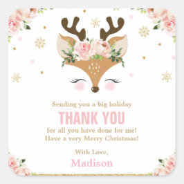 Adesivo Quadrado Reindeer Floral Snowflakes Natal Obrigado