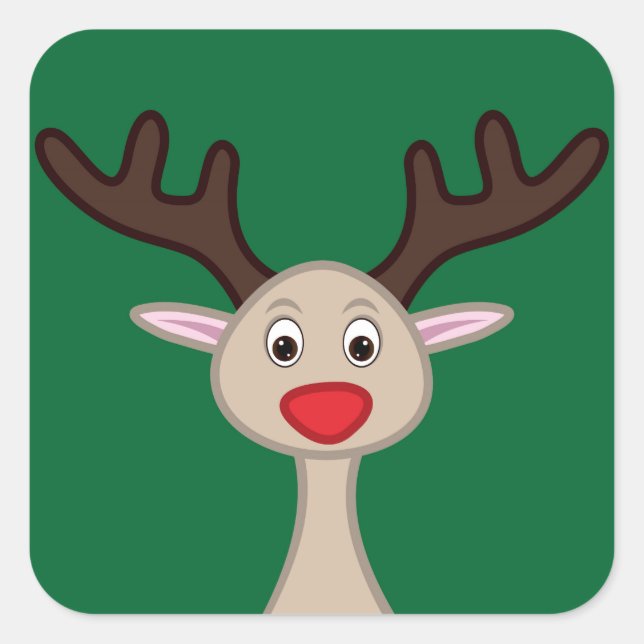 Adesivo Quadrado Reindeer personagem de desenho animado (Frente)