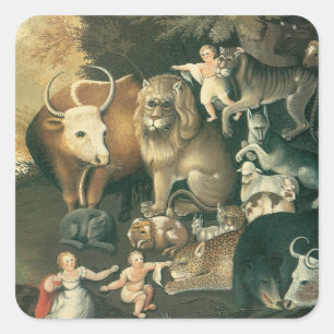 Adesivo Quadrado Reino pacífico por Edward Hicks Vintage Folk Art