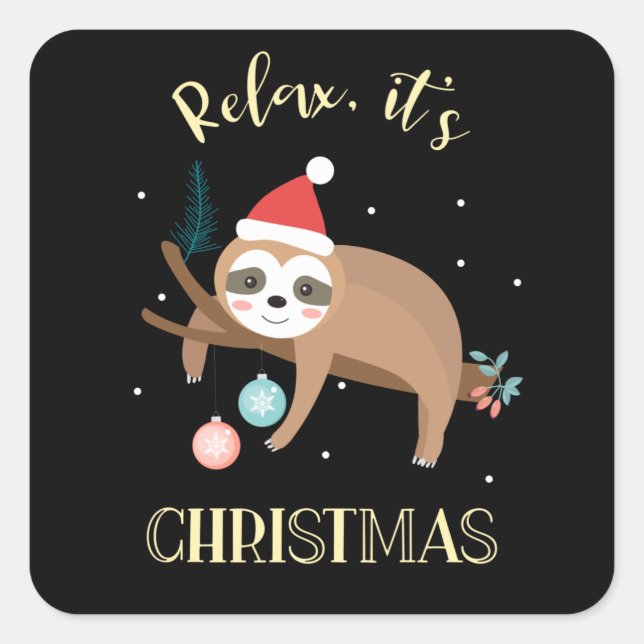 Adesivo Quadrado Relaxe É Natal Engraçado Sloth (Frente)