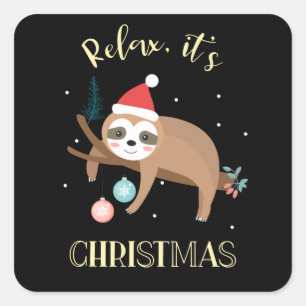 Adesivo Quadrado Relaxe É Natal Engraçado Sloth