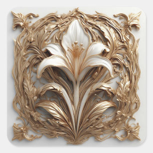 Adesivo Quadrado Relevo Floral Dourado Intrincado