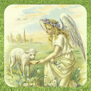 Adesivo Quadrado Religião do vintage, anjo da páscoa do Victorian