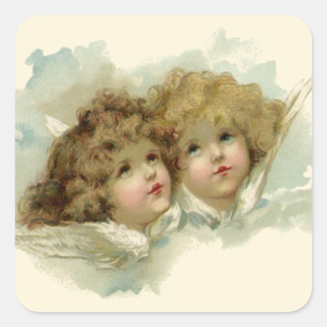 Adesivo Quadrado Religião Vintage, Anjos Vitorianos nas Nuvens (Frente)