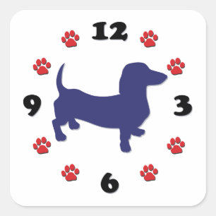 Adesivo Quadrado Relógio Dachshund Doxie