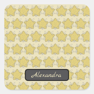Adesivo Quadrado Remendo de Patchwork com Estrela Amarela Apliqué