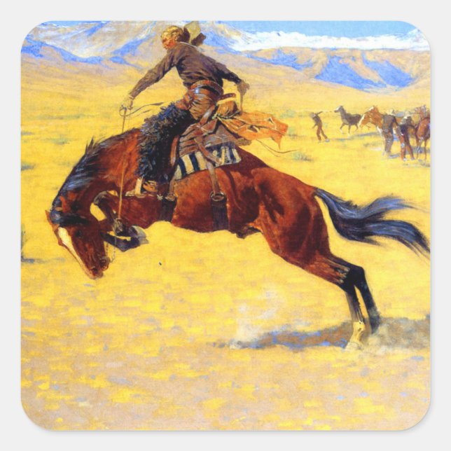 Adesivo Quadrado Remington Old West Horse and Cowboy (Frente)
